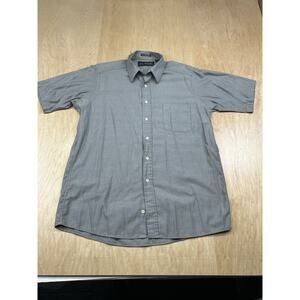 J.G. Hook Mens L 16.5in Gray Short Sleeve Button Down Shirt Herringbone